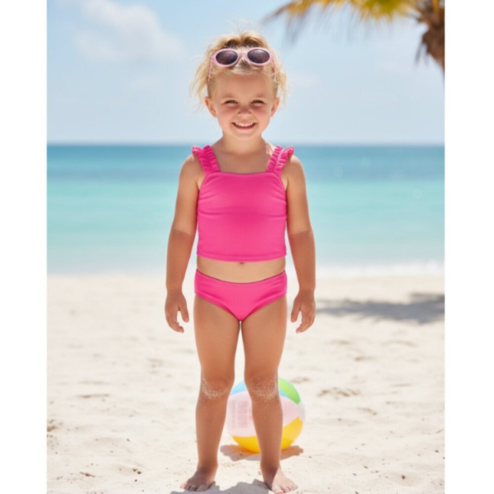 Wonder Nation Girls Ruffle Strap Tankini Swimsuit with UPF 50, 2-Piece M, L & XL